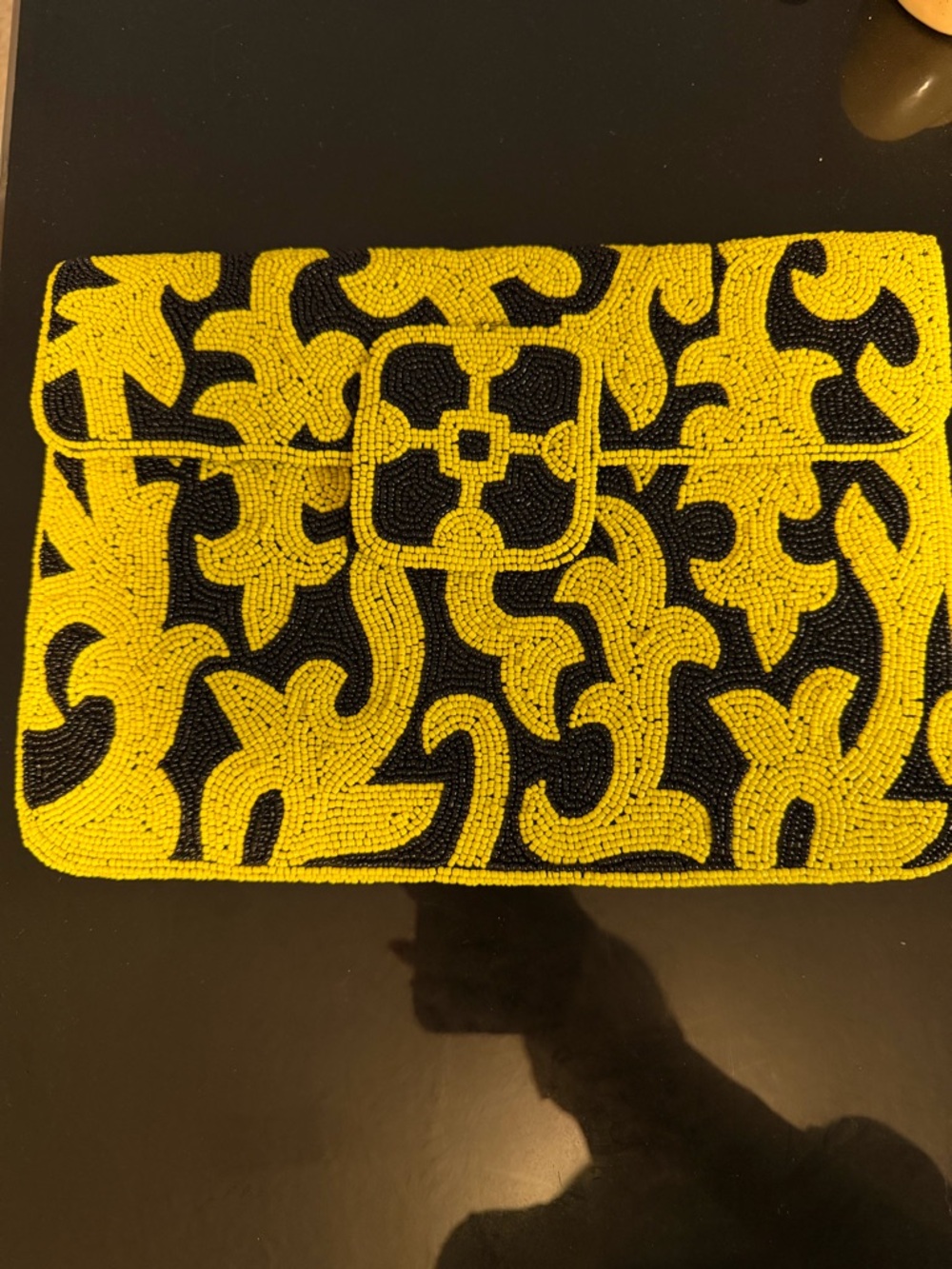 Yellow and Black Beaded Envelope Clutch